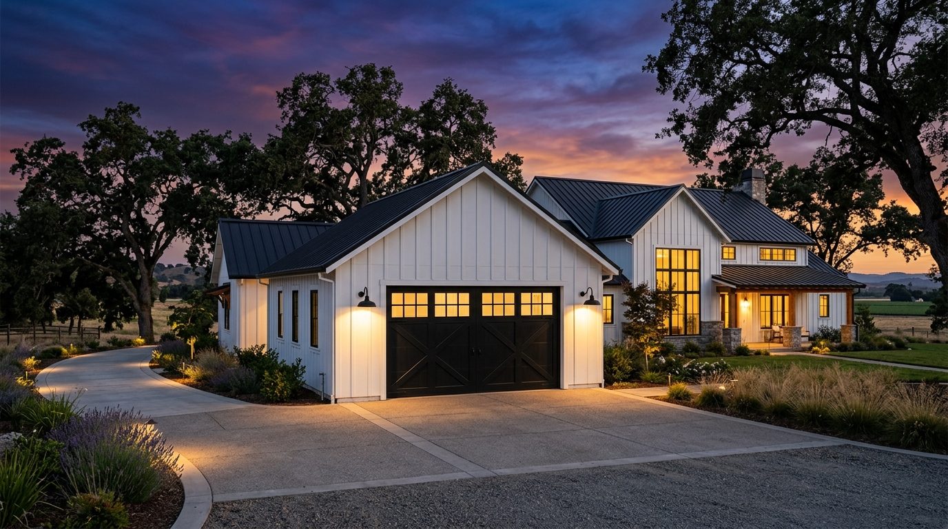 Jacob Local Garage Door Exterior Closed Garage Door at Twilight